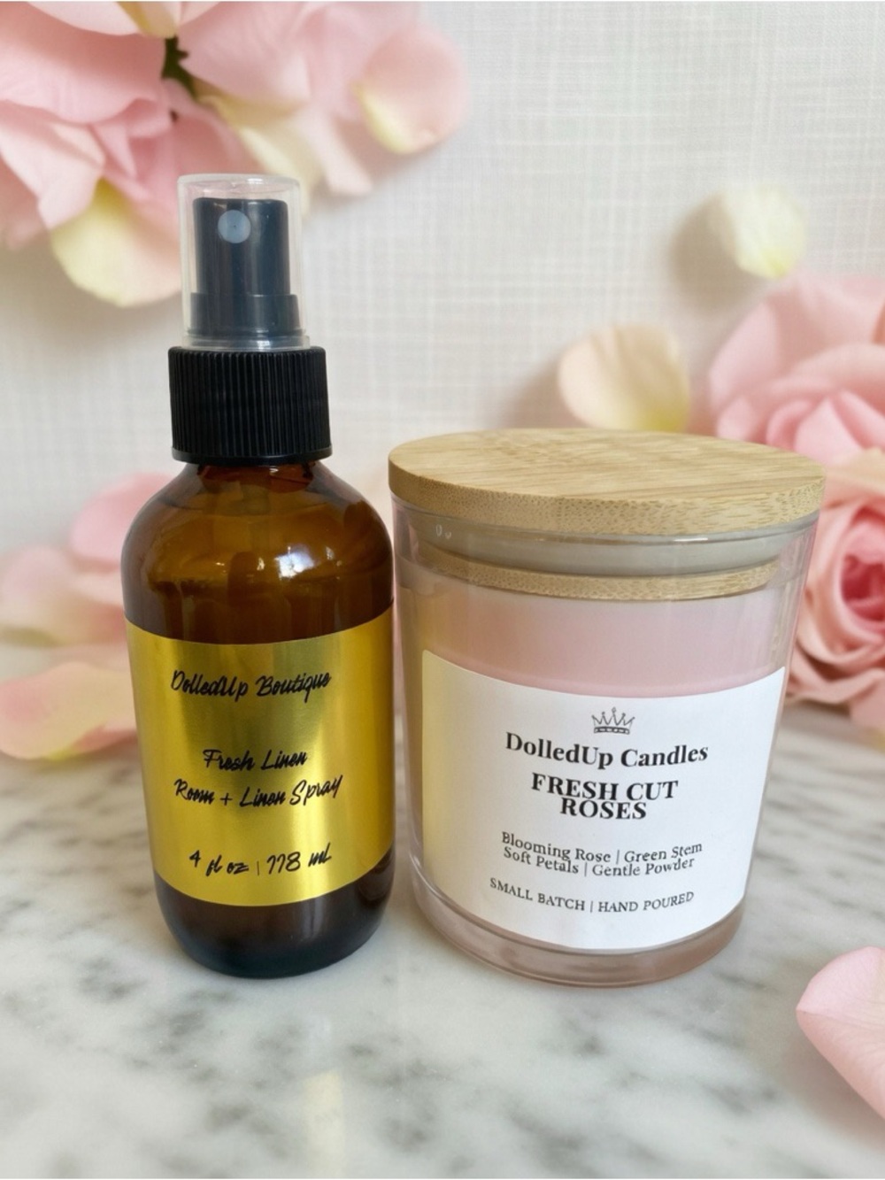 Garden Rose Linen Sanctuary Set | Fresh Cut Roses Candle + Linen Spray